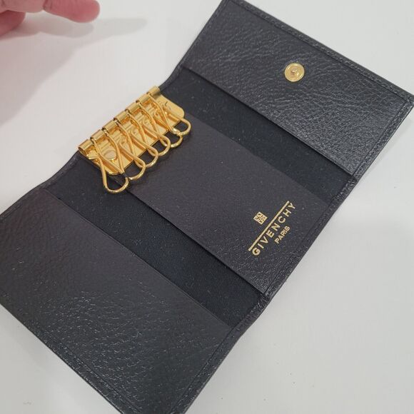 Givenchy Retro Wallet Key Case 6 Hooks Holder Black Trifold Leather Small Logo - Picture 3 of 10